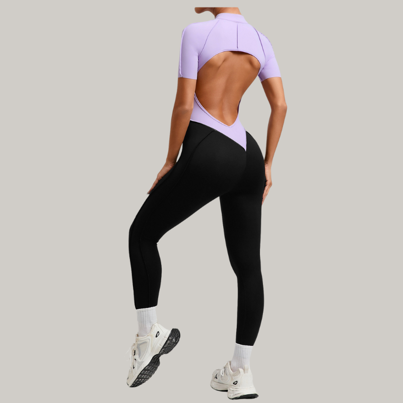 Color matching backless half zipper bodysuit