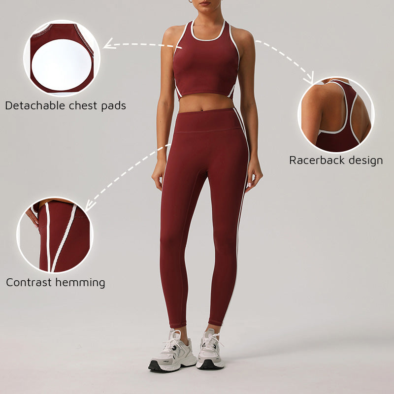 Color-Blocked Racerback Crop Top + High-Waisted Color-Blocked Leggings 2-Piece Set