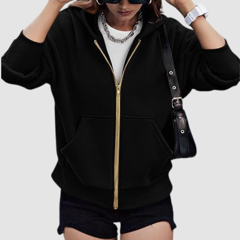 Wholesale loose casual hooded gold zipper jacket