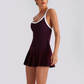 Wholesale Women's Pleated Tennis Dress Yoga Bodysuit with Chest Pad