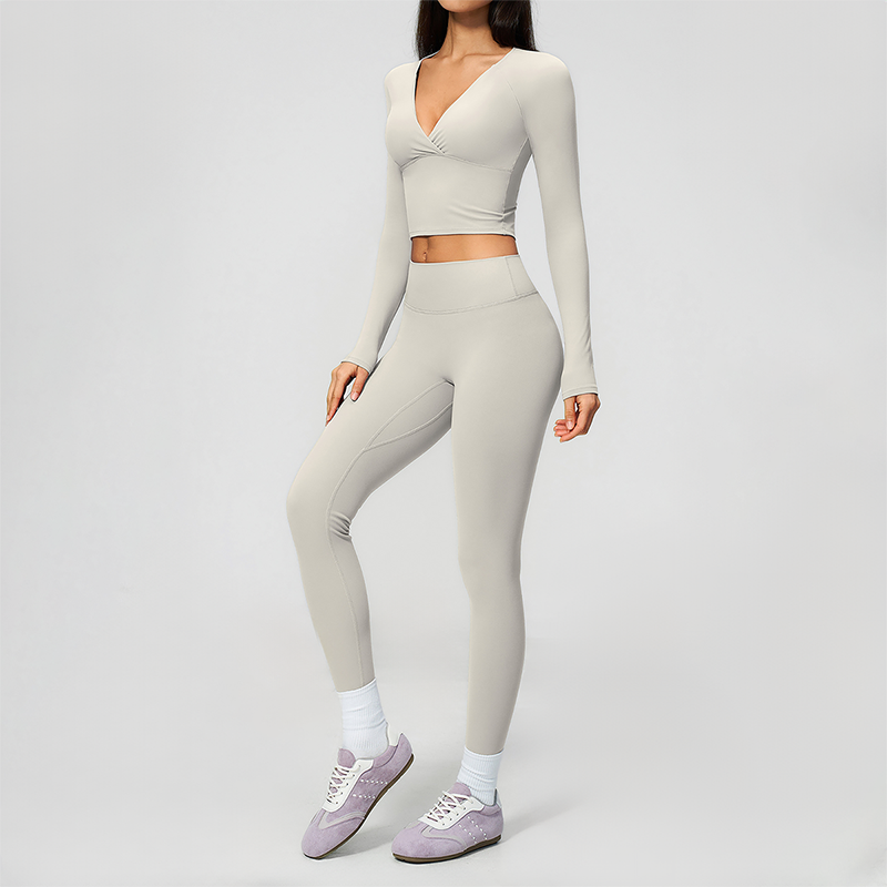 Wholesale Women's Cream-Feel Fleece Long Sleeve Top & High-Waist Leggings Set
