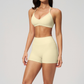 Wholesale Women's Halter Neck Sports Bra & High-Waist Booty Shorts Set – Seam-Detail Quick-Dry 2-Piece Yoga Set