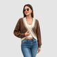 Wholesale Women’s Contrast V-Neck Cropped Knit Sweater