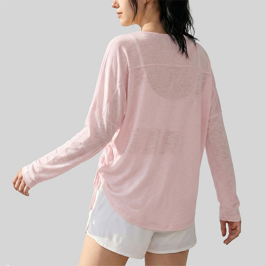 Wholesale Women's Side Drawstring Long Sleeve Yoga Top