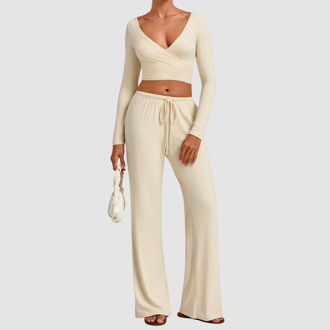 Wholesale Women’s Tie-Front Zip Yoga Cover-Up & Straight-Leg Pants Set