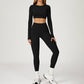 Round-neck long-sleeve high-waist fitted top+HIGH WAIST LEGGINGS 2-PIECE SET