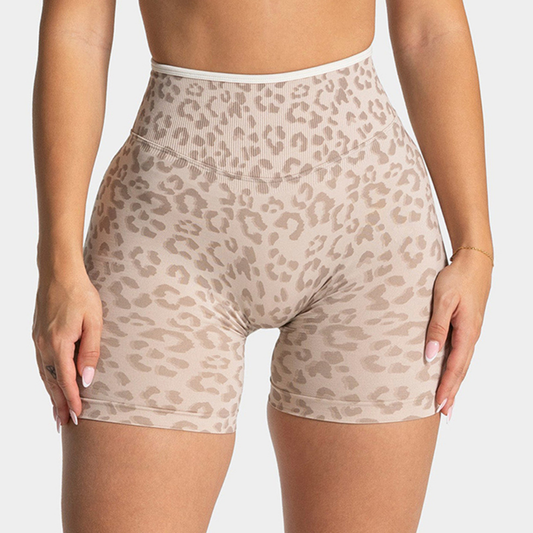 Wholesale Women's Seamless Leopard Print High-Waist Yoga Shorts