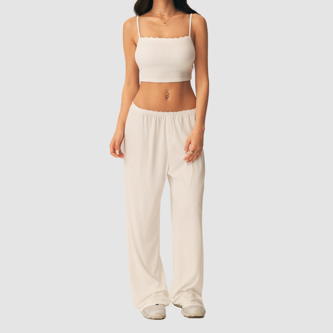 Wholesale Women's 3-Piece Yoga Lounge Set – Padded Cami, Cardigan & Wide-Leg Pants