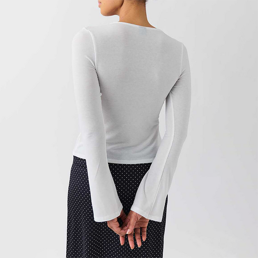 Wholesale Modal-Blend Tie-Front Bow Long-Sleeve Fitted T-Shirt – Elegant Slim-Fit Top