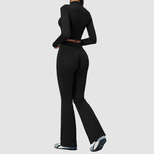 Wholesale Women's Stand-Collar Zip Jacket & Flared Yoga Pants Set