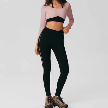 Wholesale Women's Bare-skin Feel Long-Sleeve Tops+Hip-lift Cropped Pants Yoga Set