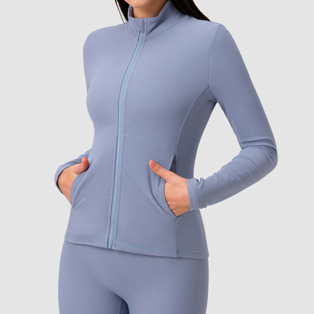 Wholesale Women's Activewear Fleece-Lined Zip Pocket Yoga Jacket