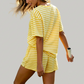 Wholesale Women's Striped Short Sleeve Shorts Set – Lightweight Casual Two-Piece