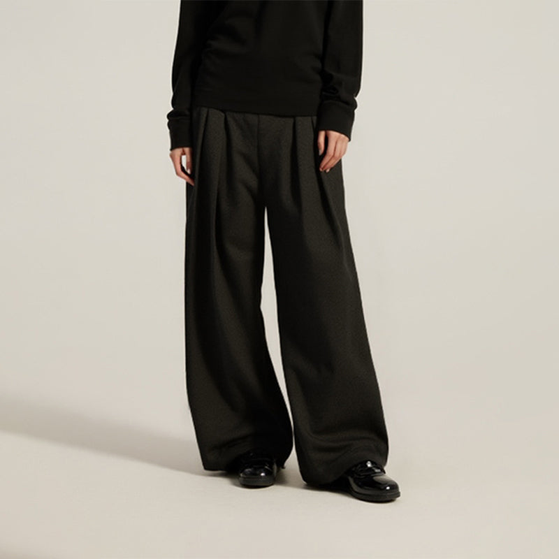 Pleated curved knife high-waisted dress pants