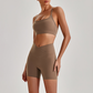 Wholesale Brushed Naked-Feel Open-Back Sports Bra & High-Waist Shorts Set – Sculpting Yoga 2-Piece