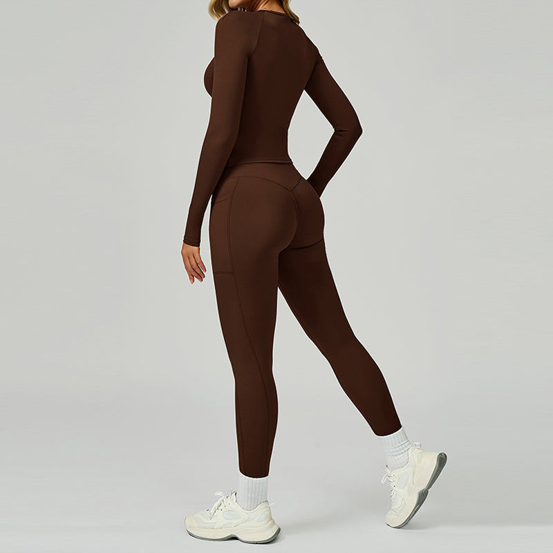 Long sleeve Sports top + High-waisted leggings 2-Piece Set