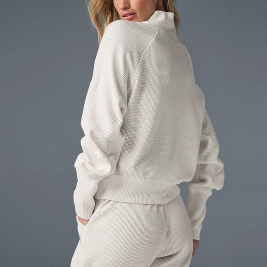 Wholesale Waffle-knit Loose High-neck Casual Top | Wonderxfans bulk activewear