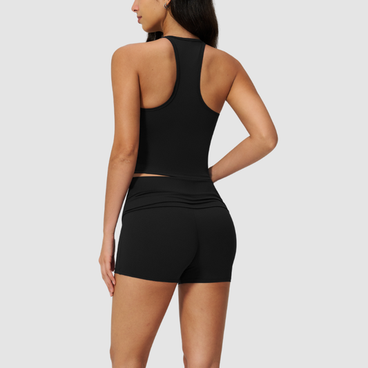 Wholesale women's brushed vest and fold-over hip-lifting shorts set