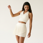 Wholesale Women's Polo Collar Fixed Cup Sports Bra & Anti-Exposure Pleated Skirt Tennis Set