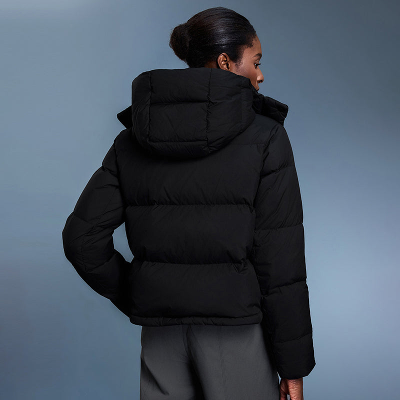 Detachable-hood relaxed-fit down jacket