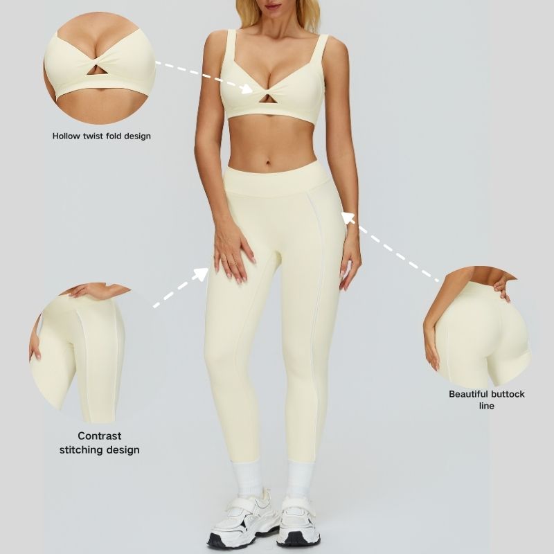 Beautiful Backless Sports Bra+High-waisted contrasting color leggings 2-piece set