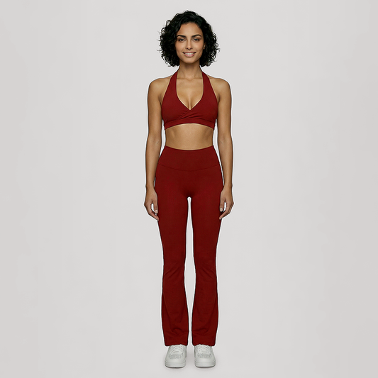 Deep V halter neck bra + high waisted pant 2-piece set
