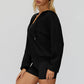 V-neck large hooded jacket+Sports tank top+High waisted shorts 3-piece set
