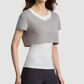 Wholesale Women's Color-Block Faux Two-Piece Yoga Short-Sleeve Top