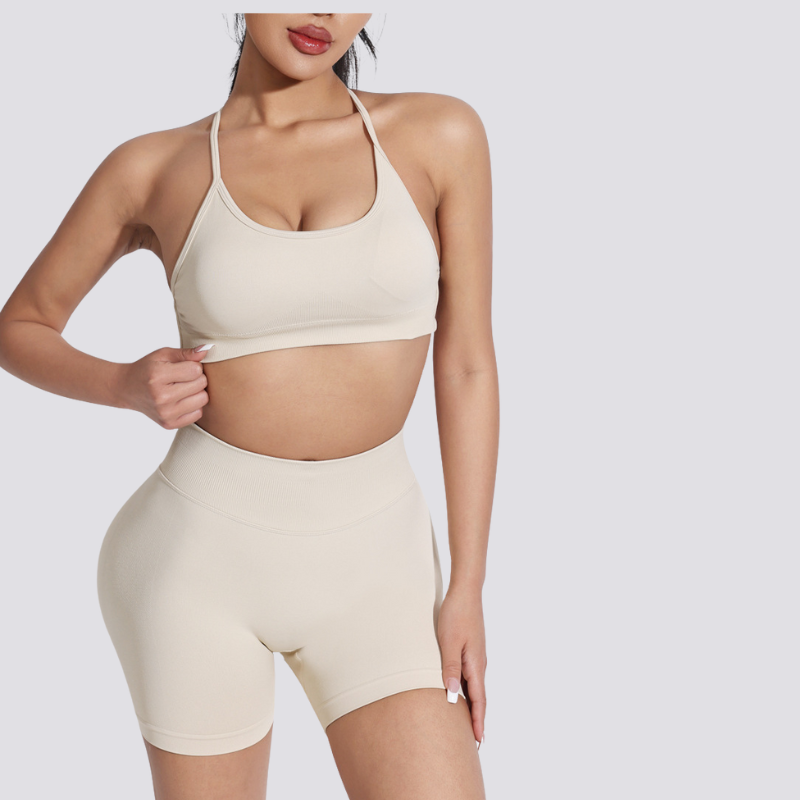 Women's beautiful back strap sports bra + yoga shorts two-piece set