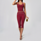 Wholesale Women's Colorblock Brushed Yoga Set: Halter V-Neck Top & Capri Pants