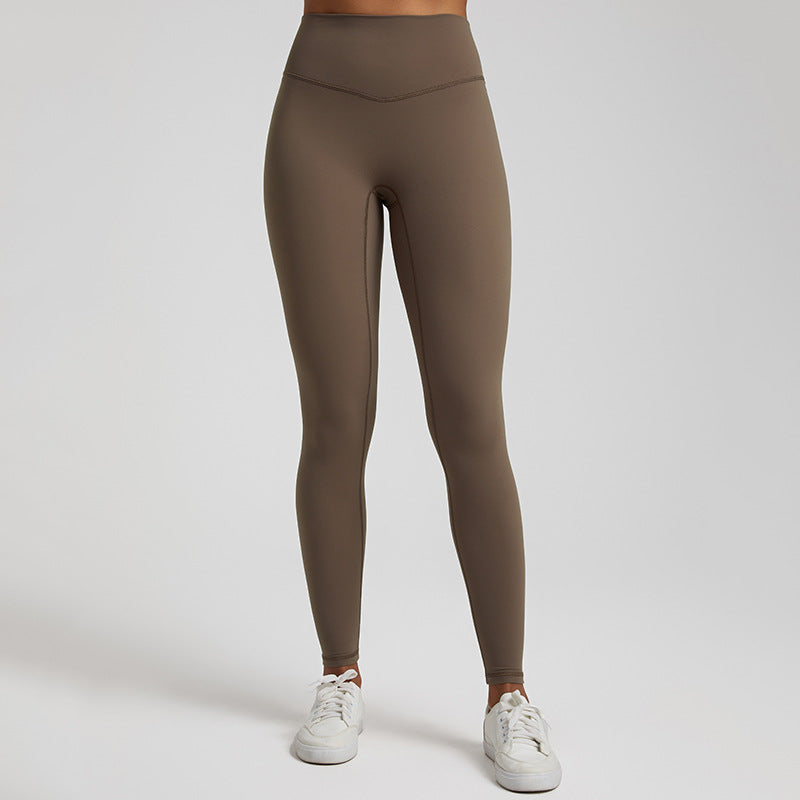 High-waisted nude leggings+U-shaped neckline sports bra 2-piece set