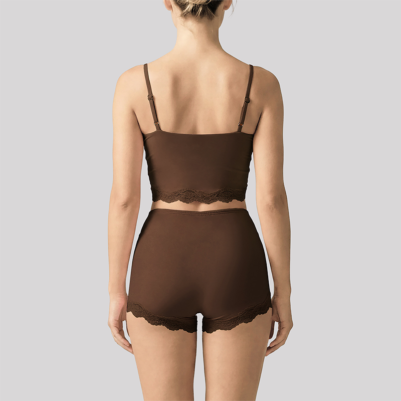 Wholesale Women's Lace V-Neck Cami Yoga Set – Built-in Bra High Waist Shorts Lounge Set