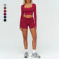 Slim-fitting long-sleeved top + tight-fitting athletic shorts 2-piece set