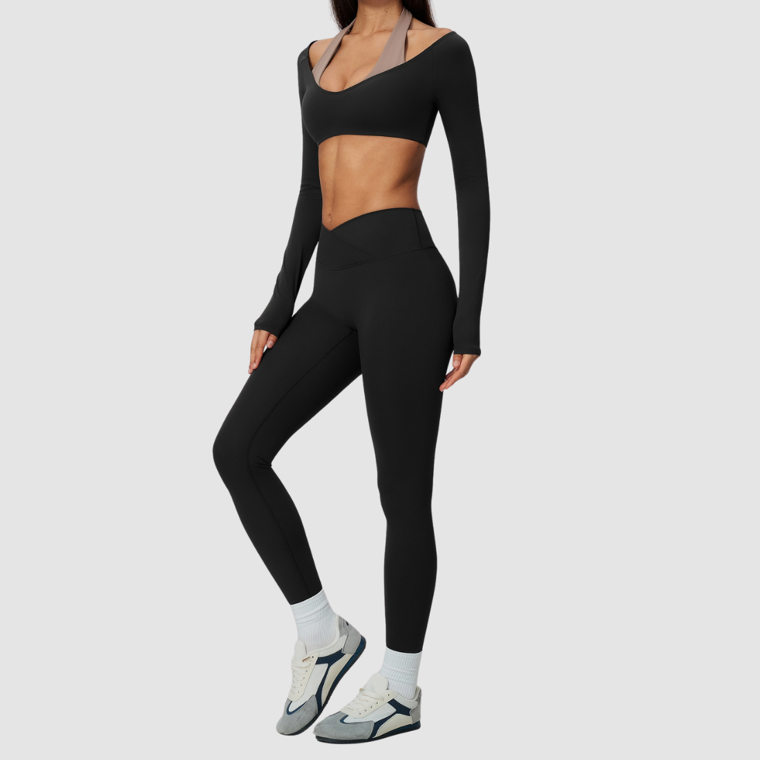 Wholesale Women's Brushed Long-Sleeve Top + Leggings Sports Set