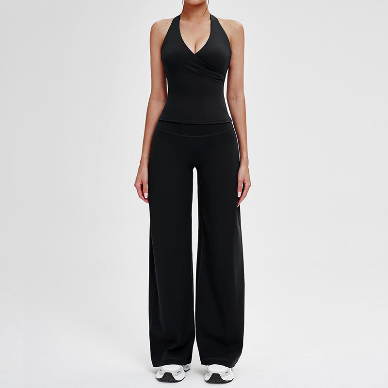 Wholesale open-back tank top + loose wide-leg pants