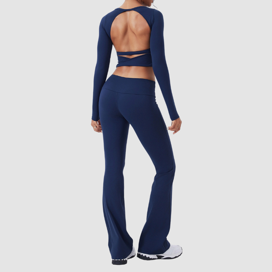 Wholesale back-cut yoga top + flared | Wonderxfans bulk activewear