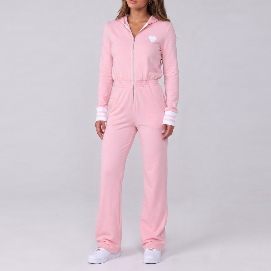 Women's Wholesale Activewear Hooded Zip Color-Block Wide-Leg Jumpsuit