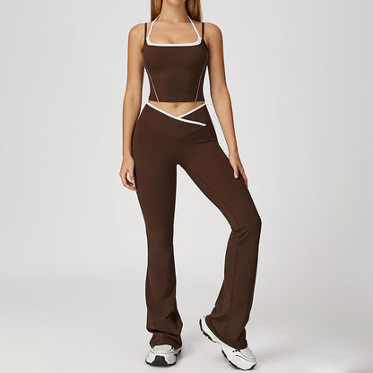 Fake two-piece halter tank top + High-waisted flared leg pants 2 piece Set