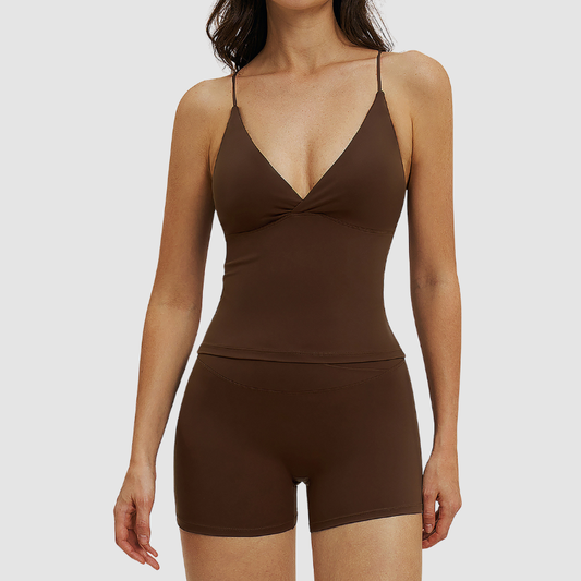 Wholesale thin-strap sports tank top + shorts 2-piece set