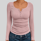 Wholesale Women's Button V-Neck Long Sleeve Ribbed Knit Top