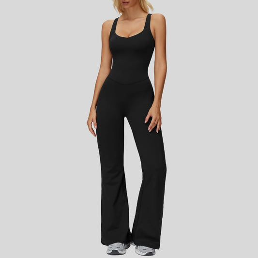 Wholesale Cross-over back flared jumpsuit | Wonderxfans bulk activewear
