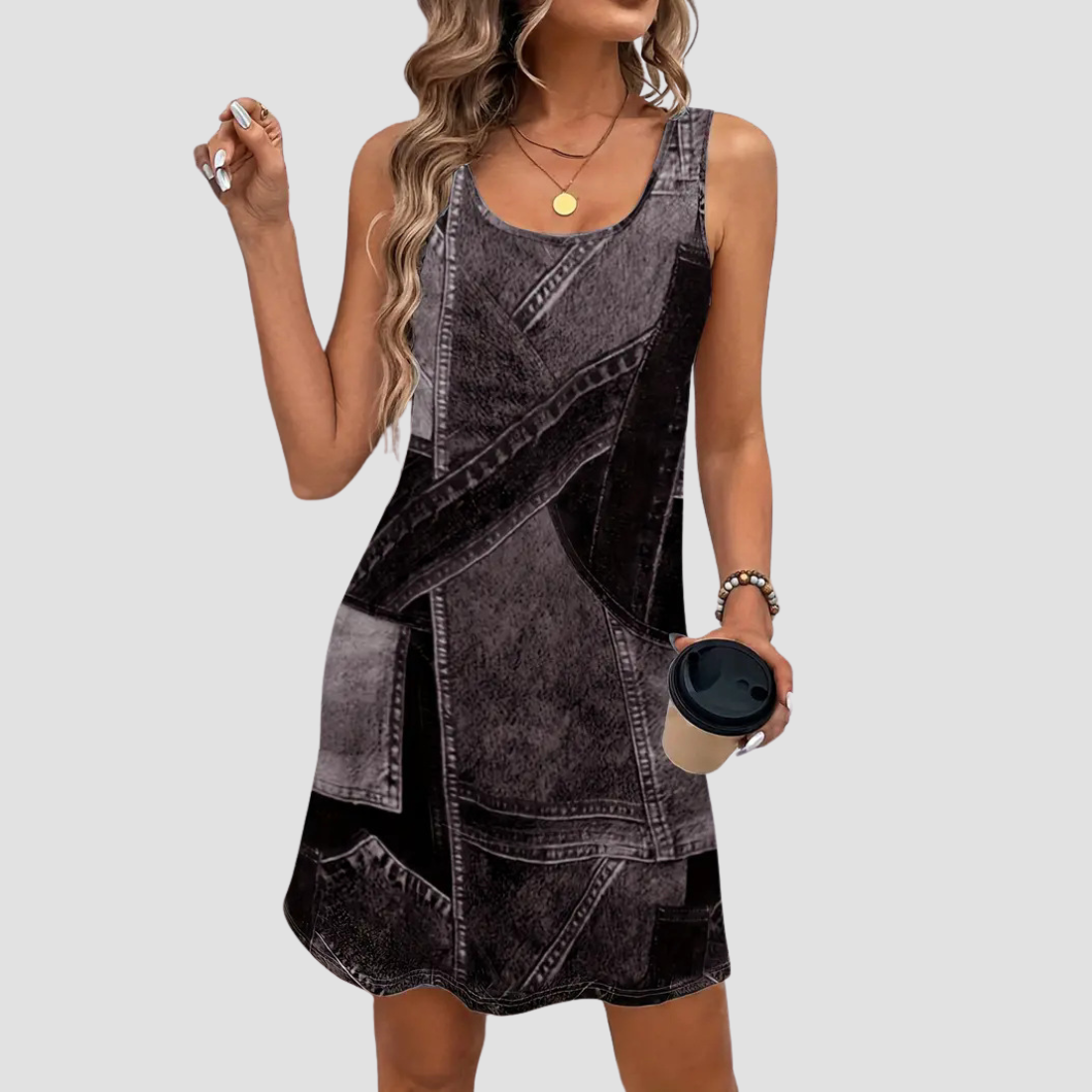 Wholesale Women's Fashionable Denim Print Dress