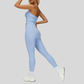 Removable Bra Pad Tank top+Pleated waistband sport leggings 2-piece set