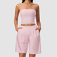 Wholesale Women’s Tube Top & Relaxed Shorts Yoga Set – Moisture-Wicking