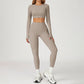 Round-neck long-sleeve high-waist fitted top+HIGH WAIST LEGGINGS 2-PIECE SET