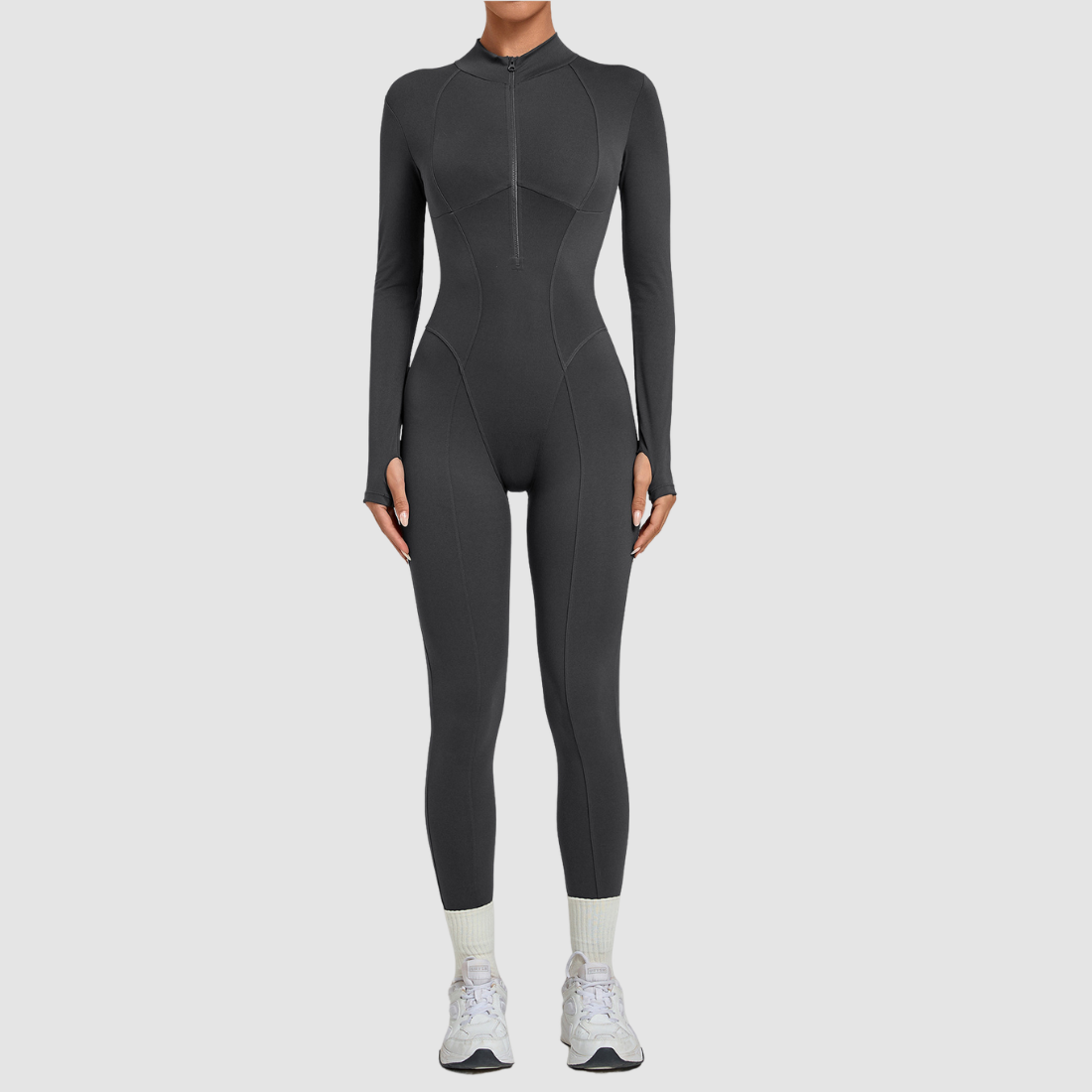 Wholesale Women's Zip-Front Long-Sleeve Yoga Jumpsuit