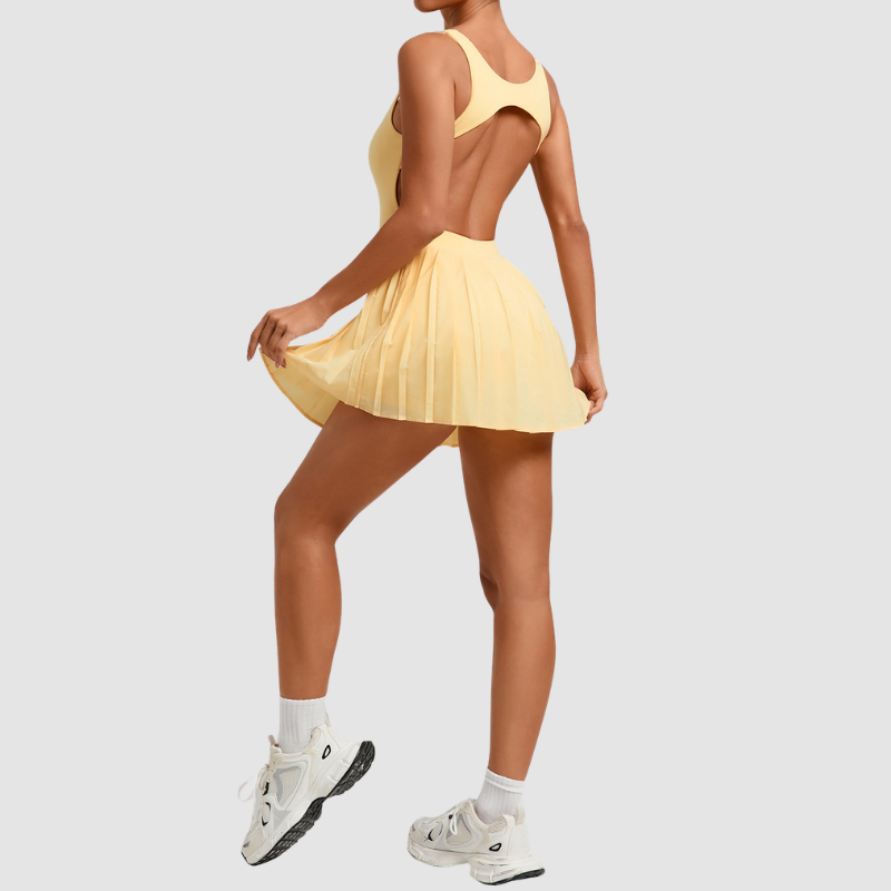 Wholesale Women's Open-Back Tennis Dress – Anti-Exposure Pleated Yoga Skirt
