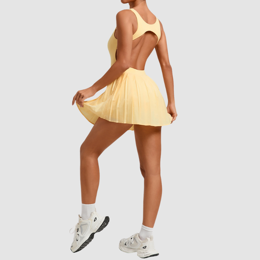 Wholesale Women's Open-Back Tennis Dress – Anti-Exposure Pleated Yoga Skirt