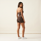 Wholesale Women's Halter V-Neck Color-Block Slim-Fit Sports Bra & Shorts Yoga Set