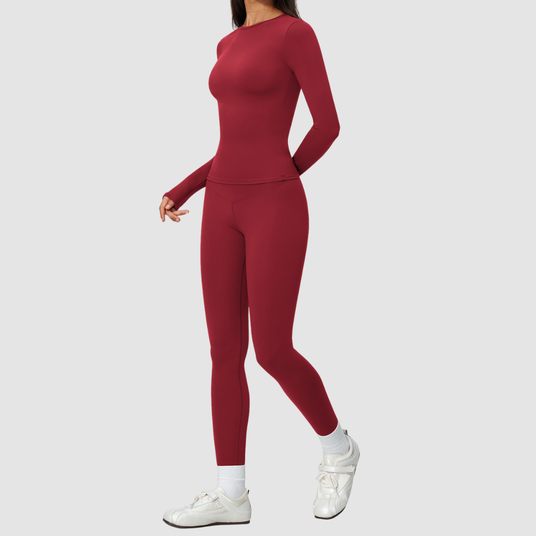 Wholesale Women's Nylon Spandex Activewear Set – Long Sleeve Tops & Leggings